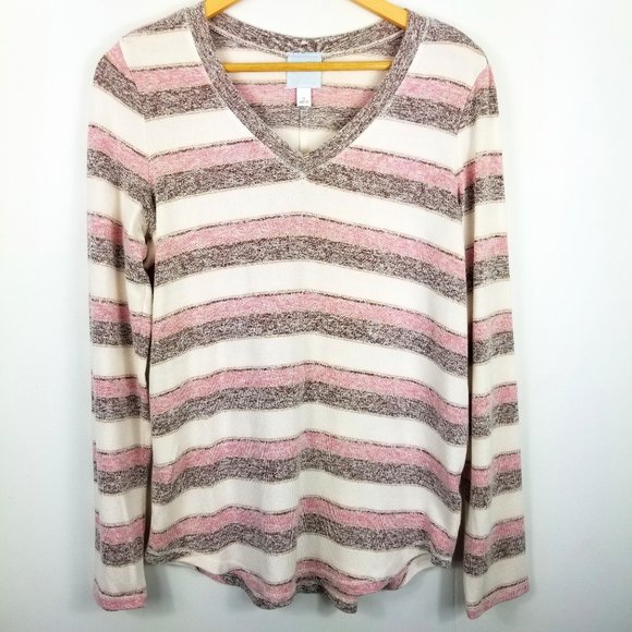 Sunday Striped Long Sleeve V Neck Top - Picture 1 of 8